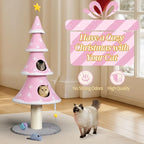 59 Inches Christmas Cat Tree for Indoor, Cat Tower with 2 Condos and Scratching Post,Christmas Tree Party Decoration Activity Center Play House (Pink)