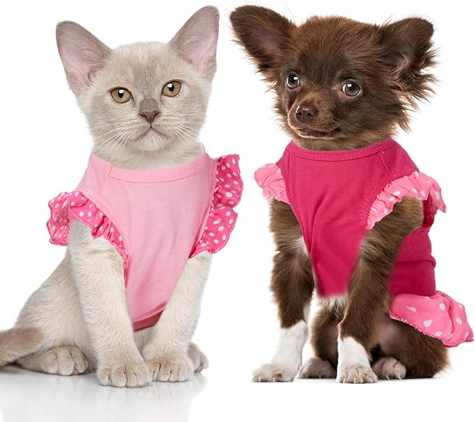 2 Pieces Dog Dresses for Dogs Cute Girl Female pet Dress Mommy Puppy Shirt Skirt Dresses Pet Summer Clothes Apparel for Cats(Love and Angel,Large)