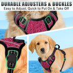 BARKBAY No Pull Dog Harness Large Reflective Dog Harness with Front Clip and Easy Control Handle for Walking Training Running with ID tag Pocket(Pink/Black,S)