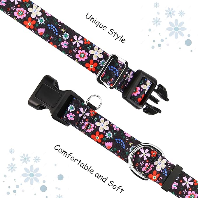 Martingale Dog Collar with Buckle Adjustable Nylon Limited Slip No Pull Training Floral Dog Collars (Black Pink Red, XLarge)
