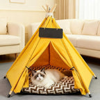 Cat Teepee Tent Bed,Outdoor Indoor Dog House,Portable Washable Pet Tent for Small Dogs with Cushion,Inside Pet Teepee for Small Medium Animals (Yellow, M)