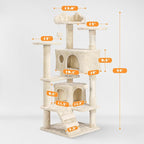 Yaheetech 54in Cat Tree, Multi-Level Cat Tower with Spacious Perch, 2 Cozy Caves, Scratching Posts, Climbing Ladder, 2 Plush Balls, Durable Pet House Furniture for Indoor Kittens, Beige