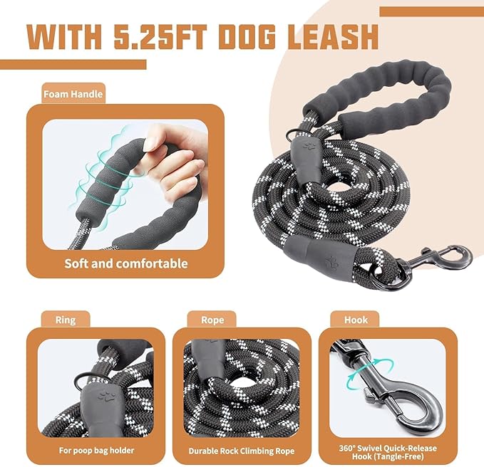 AUROTH Dog Harness and Leash Set, Soft Padded Service Vest Harness with 5.25FT Dog Leash, Easy On Pet Vest, Adjustable Reflective No Pull Dog Harnes Medium Sized, Easy Walking and Training