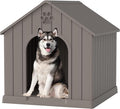 Fancyango Large Dog House Outdoor Indoor, Sturdy Plastic Waterproof Doghouse with Air Vents and Elevated Floor, Easy Clean and Assemble for Medium Large Dogs (Classic Grey, 36.2''L×38''W×38''H)