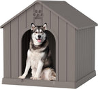 Fancyango Large Dog House Outdoor Indoor, Sturdy Plastic Waterproof Doghouse with Air Vents and Elevated Floor, Easy Clean and Assemble for Medium Large Dogs (Classic Grey, 36.2''L×38''W×38''H)