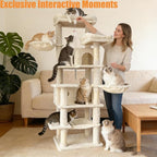 KAWHBET 68in Cat Tree,Cute Cat Tower Big Multi-Level Cat Tower for Large Cats with Removeable Cushion,Hammocks Sisal Scratching Posts,Condos,for to Play and Sleep Cat Tree for Indoor Cats (White)