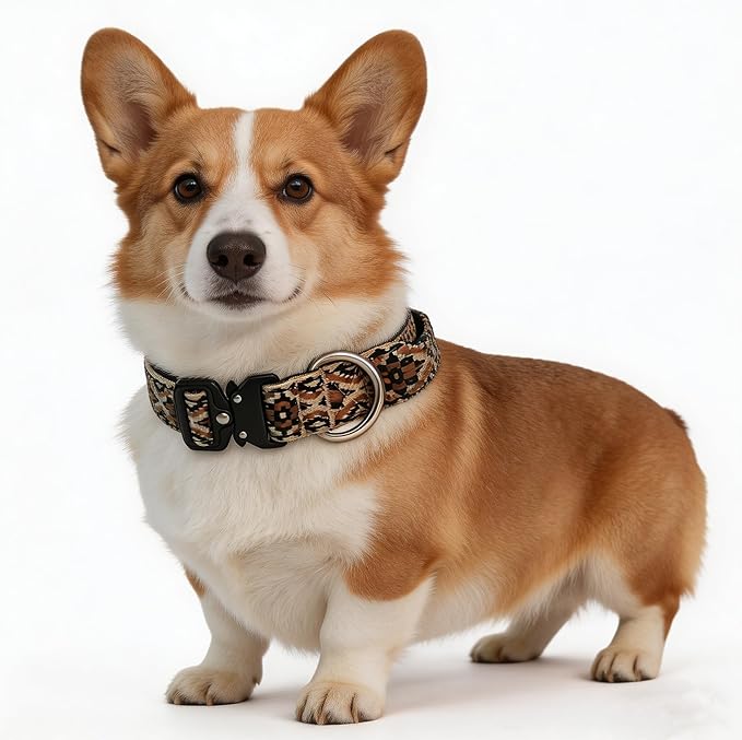 Heavy Duty Dog Collar with Unique Leopard Totem Design Adjustable Durable Nylon Collar, Metal Buckle for Large Dogs Bold Style for Training & Outdoor Adventures (Ethnic M)