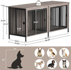 EasyCom Dog Crate Furniture for 1 or 2 Dogs, Heavy Duty Single/Double Dog Crates for Small/Medium/Large Dogs, Dog Kennel Furniture Indoor as TV Stand, Medium Size 63" L(20-35 Pounds), Oak Grey