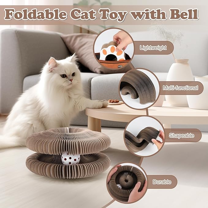 Magic Organ Cat Scratcher Board, Foldable Cat Toy with Bell Cat Grinding Claw, Interactive Cat Scratcher Pad Toy for Indoor Cats