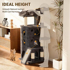 【Tank-Sturdy Tower】 PetDance Heavy Duty Cat Tree for Cats Fits Kittens to XL Maine Coons, Cat Tower with Scratching Posts, Cat Climber with 3 Spacious Hideaway, Dark Gray