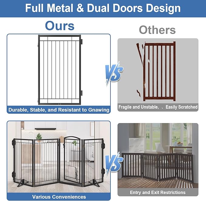 Metal Free Standing Dog Gate with Cat Door for Indoor/Outdoor,40" Extra Wide Foldable Pet Gate,36" Tall Puppy Fence for Large Openings Stairs,Deck,Yard,Doorways(2 Panels,Black)