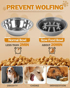 Elevated Dog Bowls for Medium Size Dogs, Non-Slip Dog Feeder with 1*Stainless Steel Dishes & 1*Slow Feeder Bowl, 5 Heights Adjustable Raised Bowls to 3.15″-8.66″-9.84″-11.02″-12.2″