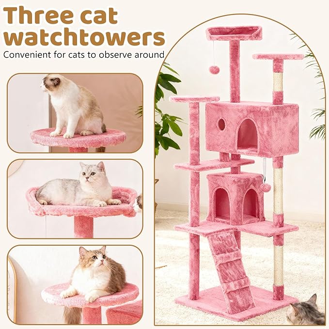 BestOffice 70 Inch Cat Tree, Multi-Level Cat Tower with Condo, Perches, Sisal Scratching Posts, Climbing Ladder,Indoor Activity Center Play House for Kittens & Adult Cats,Pink