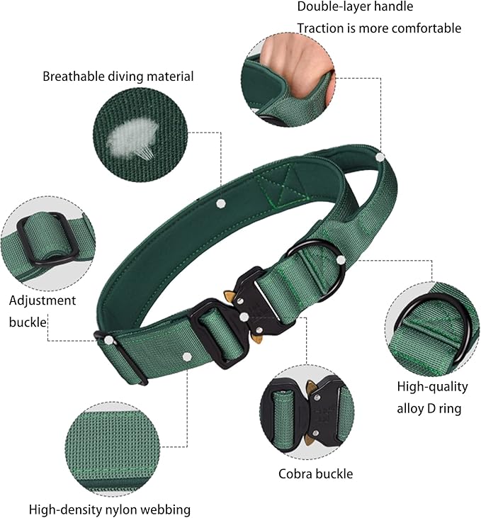 Tactical Dog Collar for Medium Large Dogs, Heavy Duty Dog Collars with Handle, Metal Buckle Dog Training Collar, Thick Military Large Dog Collar for Male. (L, Black)