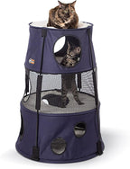 K&H Pet Products Cat Tower Tree Condo for Multiple Large Indoor Cats, Modern Cute Multi-Level Hammock Bed, Kitten & Adult House Activity Cave Large Cozy Hideaway - 3 Level Denim 22 X 30in