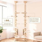 Floor-to-Ceiling Cat Tree, Multi-Level Adjustable Climbing Tower (8.2–9.8 ft) with Scratching Posts, Adjustable Jump Platforms, Interactive Ball Toy Base & Cozy Rest Areas