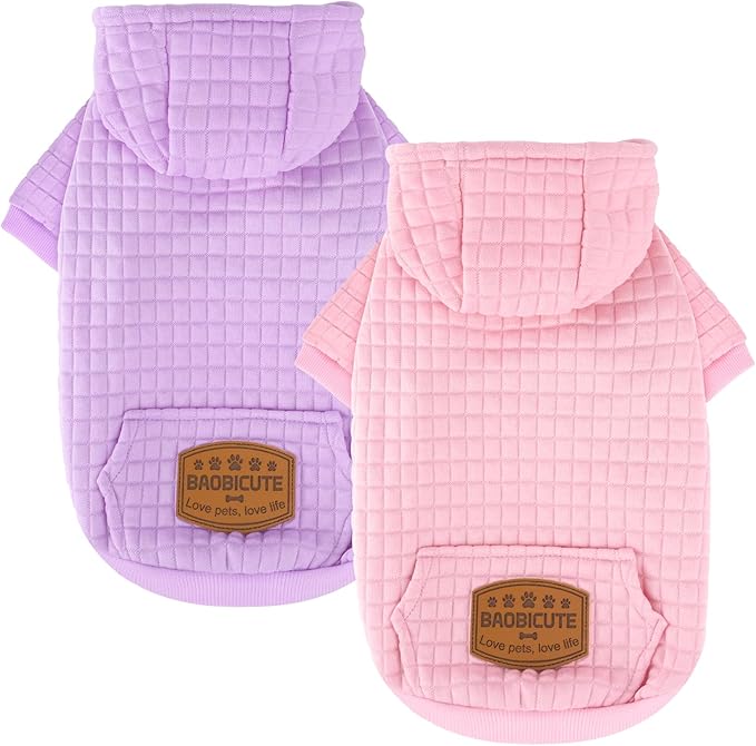 2 Pack Dog Hoodie Sweaters for Small Medium Dogs Warm Dog Clothes for Large Dogs Soft Waffle-Like Laminated Sweatshirt Bulldog (Pink+Purple, S/M (Back: 13",Chest: 18.5", Neck: 12"))