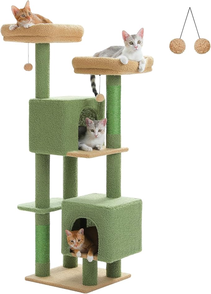 PEQULTI 53" Cat Tree for Indoor Cats, Multi-Level Cat Tower with Cozy Cat Condo Clearance Prime, Green