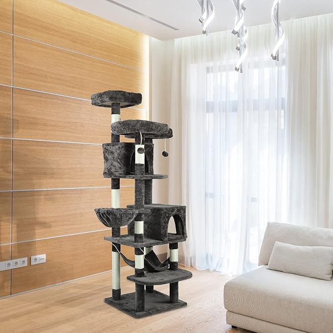 Confote Large Cat Tree 67 Inch Multi-Level Cat Tower with Padded Top Perch,Hammock,Basket,Scratching Posts for Indoor Cat Play House Kitty Activity Center