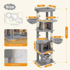 71.2 Inches Tall Cat Tree for Large Cats, Multi-Level Cat Tower with 2 Cozy Condos, Super Large Top Perch, 3 Hammocks, Sisal Scratching Posts and 2 Pompoms, Grey