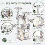 MUTICOR 66 Inches Multi-Level Large Cat Tree Tower for Indoor Big Feline/Cozy Plush Perches/Condo/Sisal Scratching Posts/Hammock and Baskets/Activity Center Play House/Wide Base/White & Black Spot