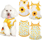 Frienda 4 Pieces Dog Clothes Set Include 2 Pcs Cute Pet Dress Lovely Dog Dress and 2 Pcs Breathable Pet T Shirt Puppy Clothes(Pineapple, Sunflower,X-Large)