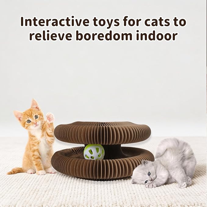 Magic Organ Cat Scratcher Cardboard Toy with Bell Ball,Interactive Honeycomb Kitten Curlz Reversible Scratching Board for Indoor Cats:Exercise,Anxiety Relief&Furniture Protector,Shape-Changeable