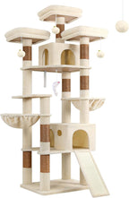 Globlazer 83 in Multi-Level Large Cat Tree Tower with Larger Cat Condo Furniture with Hammock/Cozy Pussycat Perches/Sisal Scratching Posts/Pet House/Wide Base, Beige