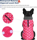 Dog Winter Coat, Waterproof Dog Jacket with Leash Hole, Reflective Adjustable Pet Snow Vest, Warm Fleece Sweater for Small Medium Large Dogs - Pink Polka Dot, S