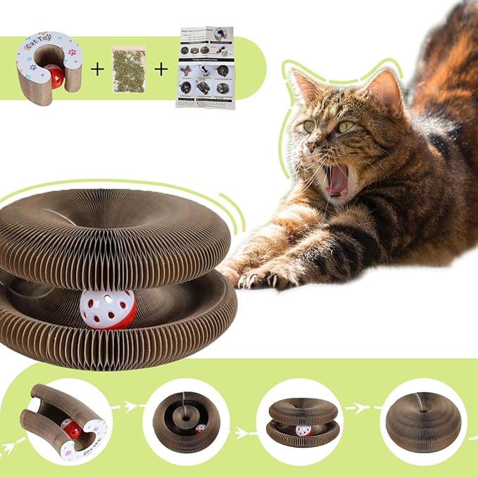 Kitty Kurlz Cat Toys,Magic Organ Cat Scratching Board Toy for Indoor Cats, Twisty Paws Cat Toys, Foldable Accordion Honeycomb Kitten Kurlz Cat Scratcher with Ball