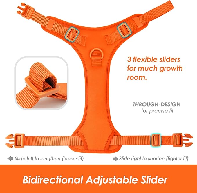 No Pull Dog Harness, Puppy Vest with Front Clip for Small Medium Large Sized Dog(Orange,M)