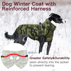 Dog Winter Jacket - Large, Warm Zip Up Snowsuit Dog Harness Vest, Reflective, Water-Resistant, Camouflage