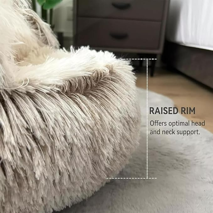 Cat Bed Round Fluffy Hooded Cat Bed Cave, Anti-Anxiety Cave Bed with Hooded Blanket, Cozy Cuddler Luxury Puppy Pet Bed, Anti-Slip Bottom and Machine Washable (Khaki, Medium)