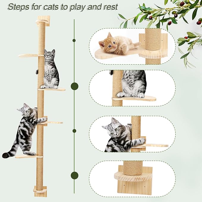 Cat Tree with Toy, Cat Tower for Indoor Cats, 76.8 inch Cat House with Padded Plush Perch, Cozy Hammock and Sisal Scratching Posts, Funny Toys Kittens Pet Play House 1 Set