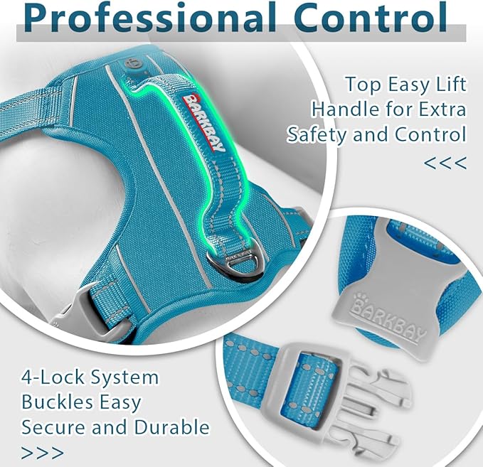 BARKBAY Dog Harness No Pull Oxford with ID Tag Pocket - Heavy Duty, Reflective, Easy Control for Large Dogs(Aqua Oxford,XS)