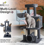 Tall Cat Tree for Indoor Large Cats or Kittens, Multi-Level Cat Activity Tree with Scratching Posts, Hammock, Cat Cave Condo, Modern Cute Small Cat Climbing Tower with Widened Perch