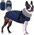 AOFITEE Dog Jacket with Harness Built in, Waterproof Dog Coat for Small Dogs, Warm Fleece Pet Puffer Vest with Zipper on Back & Furry Collar, Reflective Dogs Snow Jacket Small Pet Snowsuit, Blue S