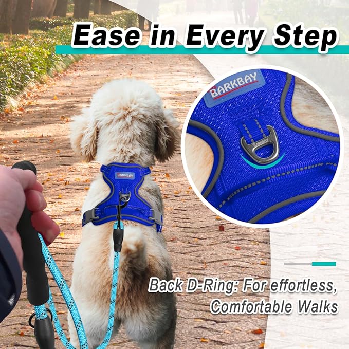 BARKBAY Dog Harness No Pull Mesh for Small Dogs - Adjustable, Reflective, Comfortable, No Choke, Heavy-Duty - Perfect for Outdoor Training, Walking, and Hiking-Strong&Durable- S & Sapphire Blue Mesh
