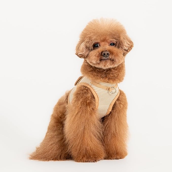Puppia Amatus Dog Vest Harness B (Step-in) Fashionable Houndstooth Pattern Spring Summer Harness for Small and Medium Dogs, Beige, X-Large