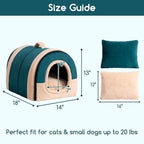 Hollypet Cat Bed Self-Warming 2 in 1 Foldable Kitty Cave Hut House Nest Pet Sleeping Bed, Crystal Velvet Pet Condo for Indoor Cats, Green Arched Cave