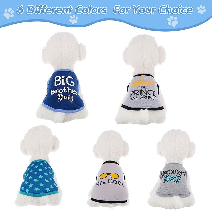 Sadnyy 6 Pack Winter Dog Shirt Boy Pet Clothes Doggy Tee Tank Top Kitten Shirts with Letters for Small Medium Dogs Cats Soft Cozy Chihuahua Vest Apparel for Dog Cat Puppy(X-Small)
