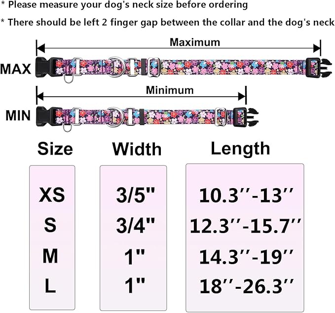 Reflective Martingale Collar for Dogs with Buckle Pretty Fancy Female Floral Dog Collars (Japanese Blossoms, XSmall)