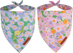 ADOGGYGO Floral Dog Bandanas, Spring Summer Daisy Pet Scarf, Premium Fabric, Purple Pink Flower Bandanas for Medium Large Dogs (Large)