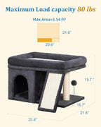 XL Cat Tree Tower for Large Adult Cats 20 lbs+, 25in Perch Bed, Condo Cave for Indoor Medium Kittens Rabbit Ferret Pet, Sisal Scratchers, Extra Large