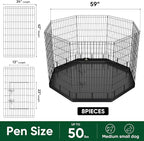 PJYuCien Dog Playpen with Bottom Pad - Metal Foldable Exercise Pen, 8 Panels 42" H x 24" W Indoor Outdoor Pet Fence Puppy Crate Kennel, Black