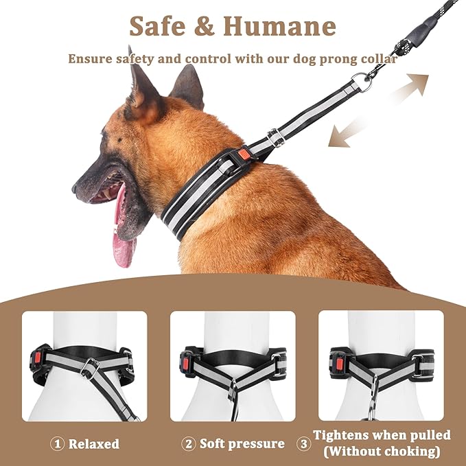 Mayerzon Martingale No Pull Dog Collar, Reflective Walking Collar for Large Medium Dogs Pitbull Belgian Malinois Doberman that Pull, Anti Pull Dog Collar (Black, Large,3mm,15"-22" Neck)
