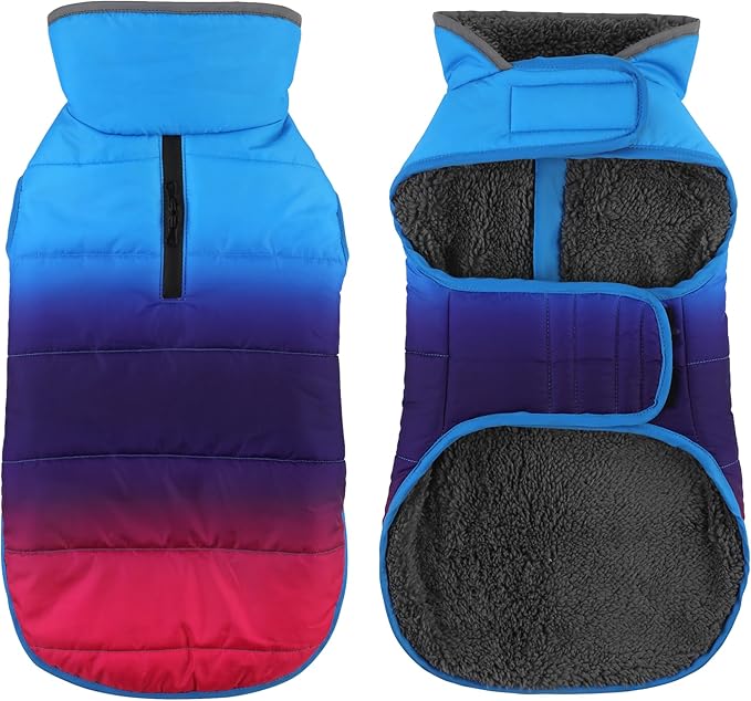 Dog Winter Coat, Waterproof Dog Jacket with Leash Hole, Reflective Adjustable Pet Snow Vest, Warm Fleece Sweater for Small Medium Large Dogs - Gradient Blue, L