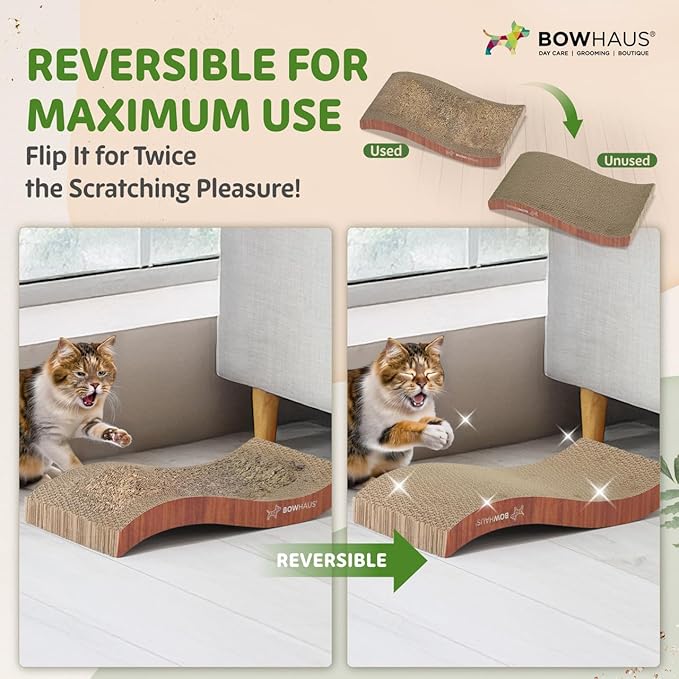 Curved Cat Scratcher Cardboard, Reversible Scratcher, Durable & Long-Lasting, Cat Cardboard Scratcher, Large Cat Scratching Pad, Scratching Board, Curving Scratch Pad for Indoor Cats, Brown