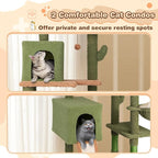 Tangkula Cactus Cat Tree, 63 Inch Tall Cat Tower with Sisal Scratching Posts, 2 Perches, 2 Cat Condos, Hammock, 2 Balls, Ramp, Washable Cushions, Green Cute Cat Tree Tower for Indoor Cats