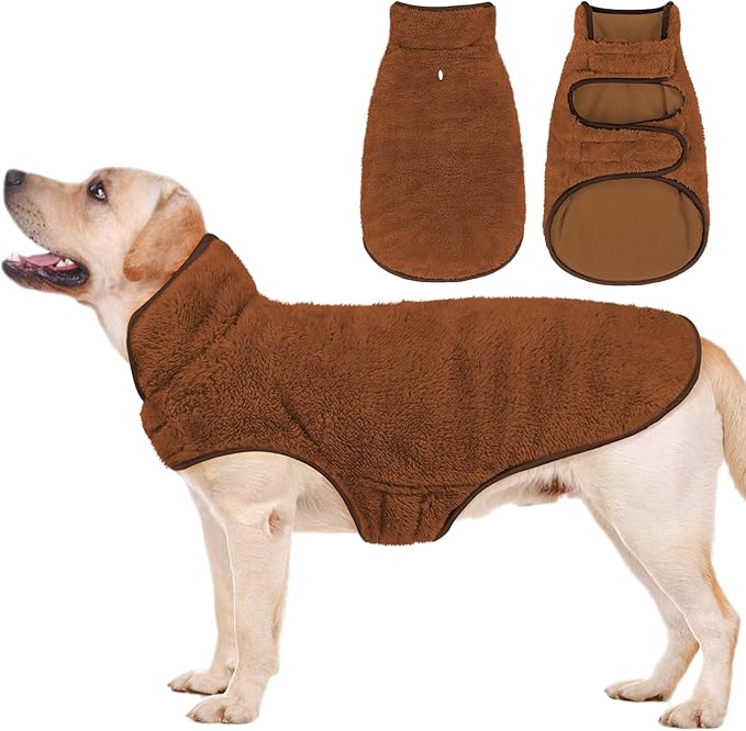 Malier Dog Winter Coat, Reversible Fleece Dog Cold Weather Coats, Windproof Warm Snow Puppy Jacket Vest Pet Clothes for Small Medium Large Dogs (Brown, XX-Large)
